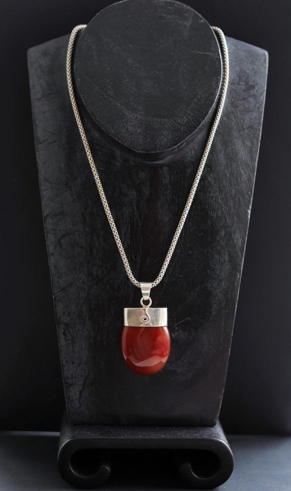 Vintage solid steeling silver Orange/Red  Carneli… - image 1