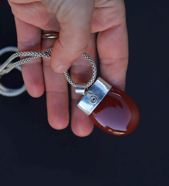 Vintage solid steeling silver Orange/Red  Carneli… - image 8