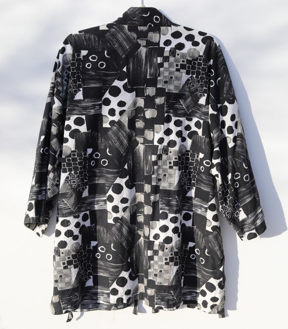 Vintage Japanese Black & white Jinbei Kimono Jack… - image 5