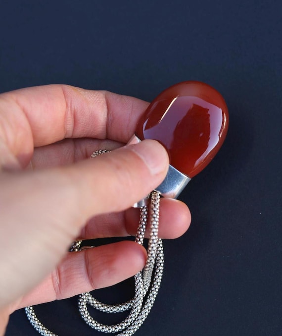 Vintage solid steeling silver Orange/Red  Carneli… - image 7