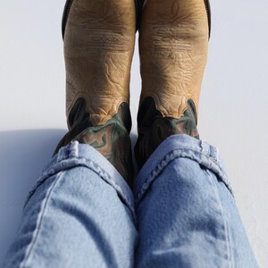 Vintage Tony Lama Cowboy Boots: Camel Green Leather, brown western booties Women's 7B image 8