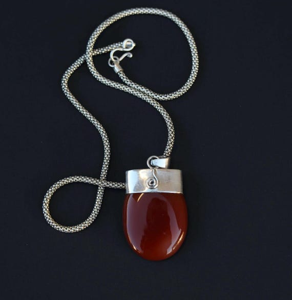 Vintage solid steeling silver Orange/Red  Carneli… - image 2