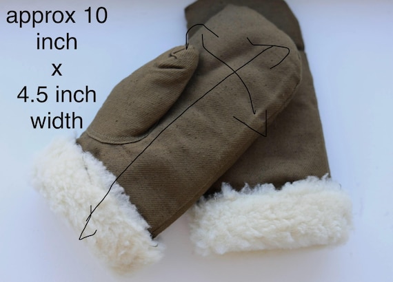 Vintage  UNISEX 70s Sheep Wool Mittens: Khaki Cot… - image 6