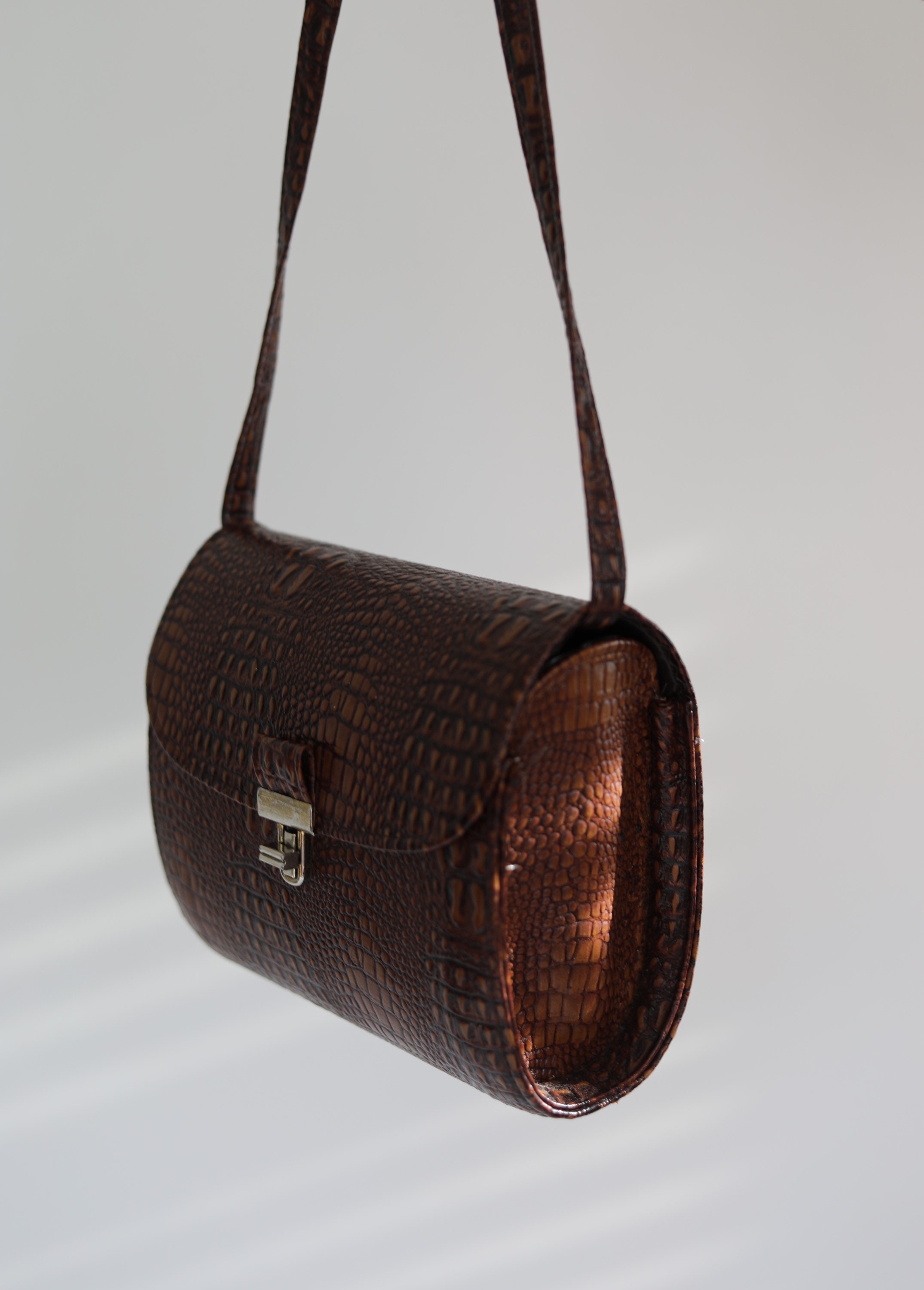Brighton CHER Shoulder Handbag BLACK Pebbled & Croc Leathern