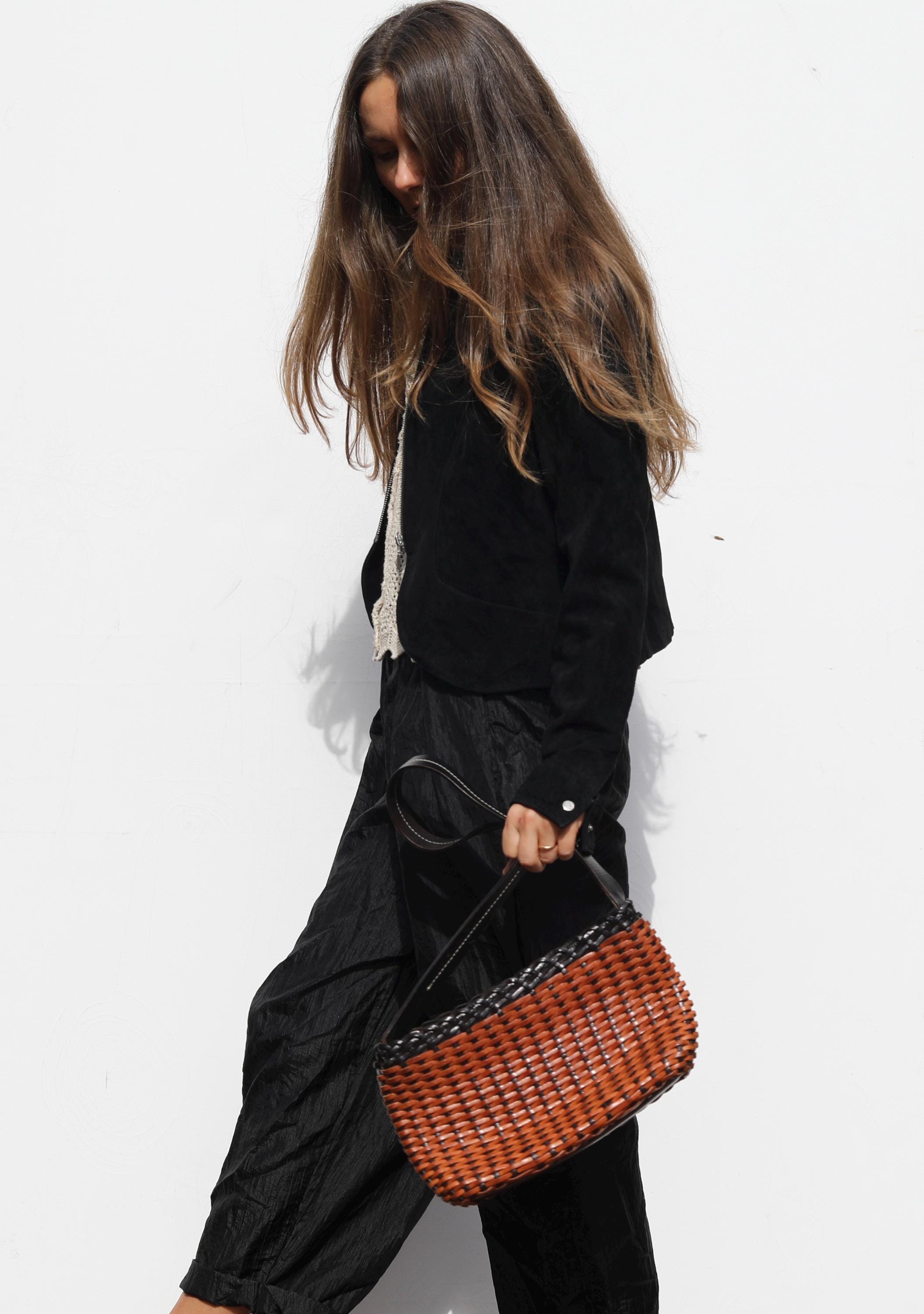 Sac à Main Bandoulière Ellepi En Cuir Marron Fait Main En Italie - Style Hobo Avec Poignées Tressées - Occasion
