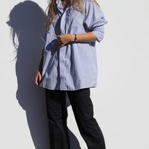Pin striped blue/white long sleeve button down shirt, classic button up, one pocked roomy lounge shirt, oversized casual boyfriend shirt S-L