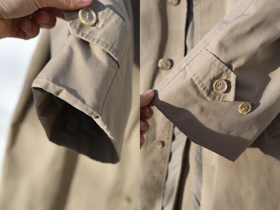 VTG khaki trench coat, distressed oversized peaco… - image 8