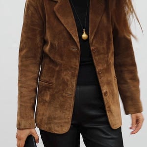 Vintage 90s Brown Suede Leather Blazer, Woman's Size S
