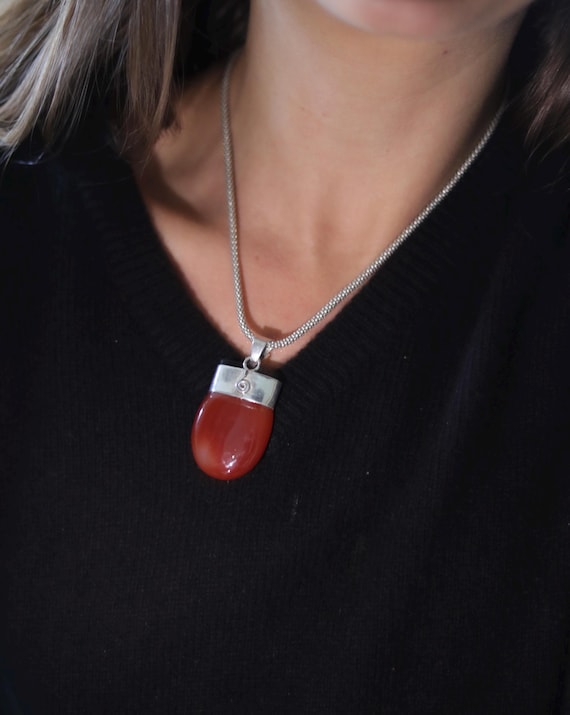 Vintage solid steeling silver Orange/Red  Carneli… - image 1