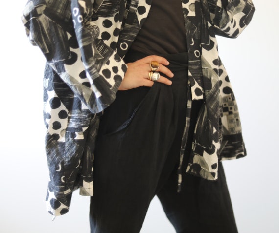 Vintage Japanese Black & white Jinbei Kimono Jack… - image 3