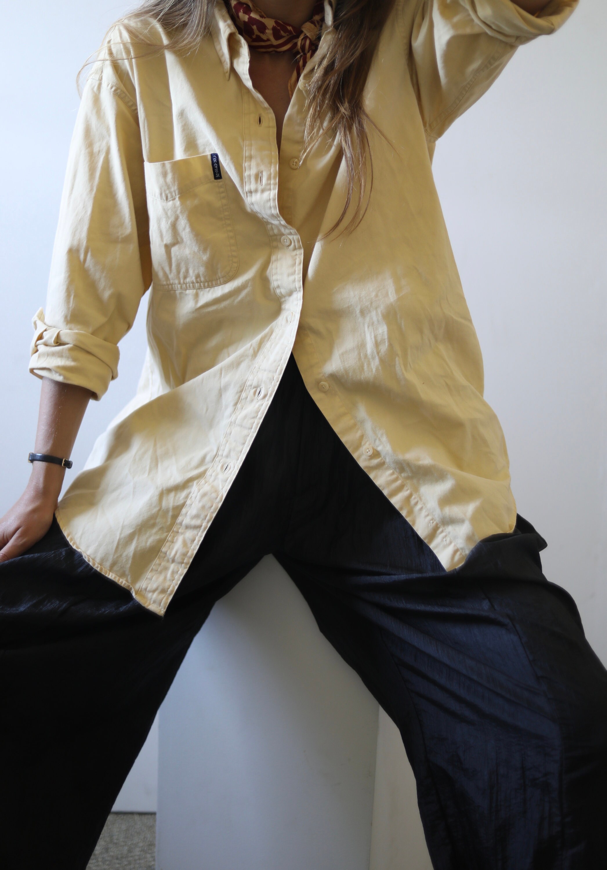 mustard button down shirt women's