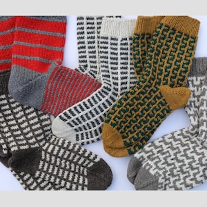 Handknit Wool Socks: Geometric Print, Warm Winter Slippers