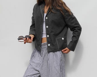90s Cropped Black Leather Bomber Jacket | the LIMITED Thick
