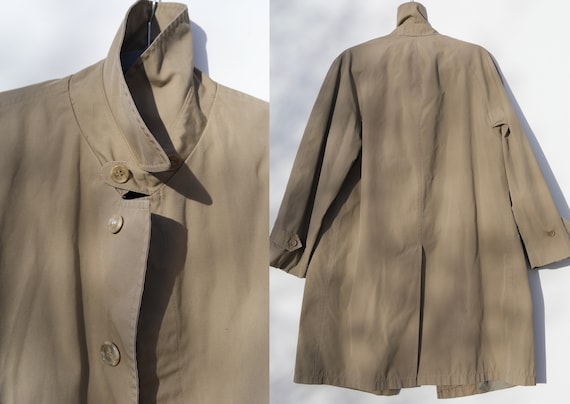 VTG khaki trench coat, distressed oversized peaco… - image 6