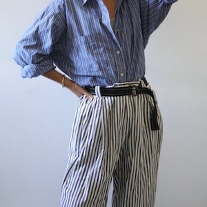 Vtg pin striped blue boyfriend shirt, oversized beach lounge shirt, Tommy Hilfiger vtg button up S-XL
