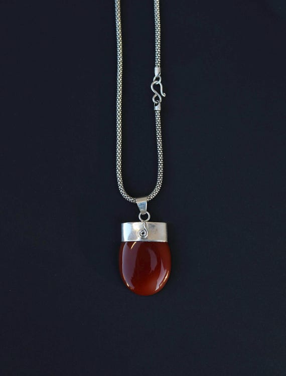 Vintage solid steeling silver Orange/Red  Carneli… - image 3