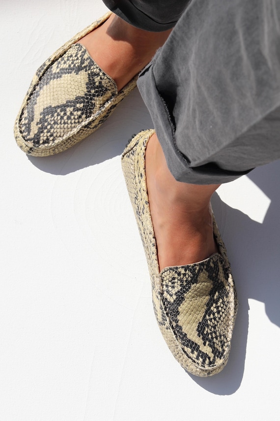 M. Gemi Felize Python Embossed Leather Loafers - … - image 1