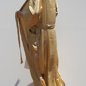 Vintage Recycled Saree Silk Blend Robe: Golden Paisley Bohemian Loungewear (S-M)