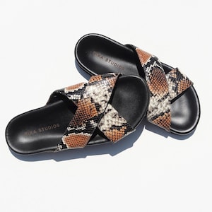 Rika Studios Snakeskin Criss Cross Slides - EU 39 / US 8