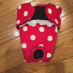 Female Dog Diaper,Panties, dog Britches, Nappies.  Washable Heat Cycle, Incontinence - Dots on Red  - by angelpuppi