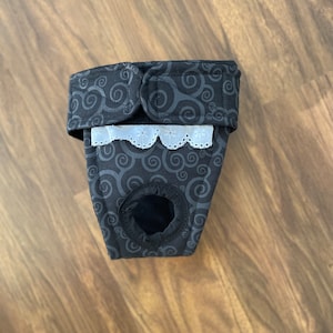 Female Dog Diaper,Panties, dog Britches, Nappies.  Washable Heat Cycle, Incontinence - Black Scroll - by angelpuppi