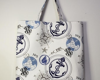 Nautical Tote Bag, Chowder Tote Bag, Reversible Tote Bag, Handmade Tote Bag, Market Bag, Beach Bag, Large Tote Bag, Fabric Tote Bag, Tote