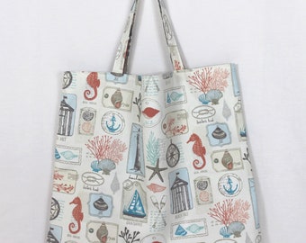 Beach Theme Reversible Tote Bag, Handmade Market Bag