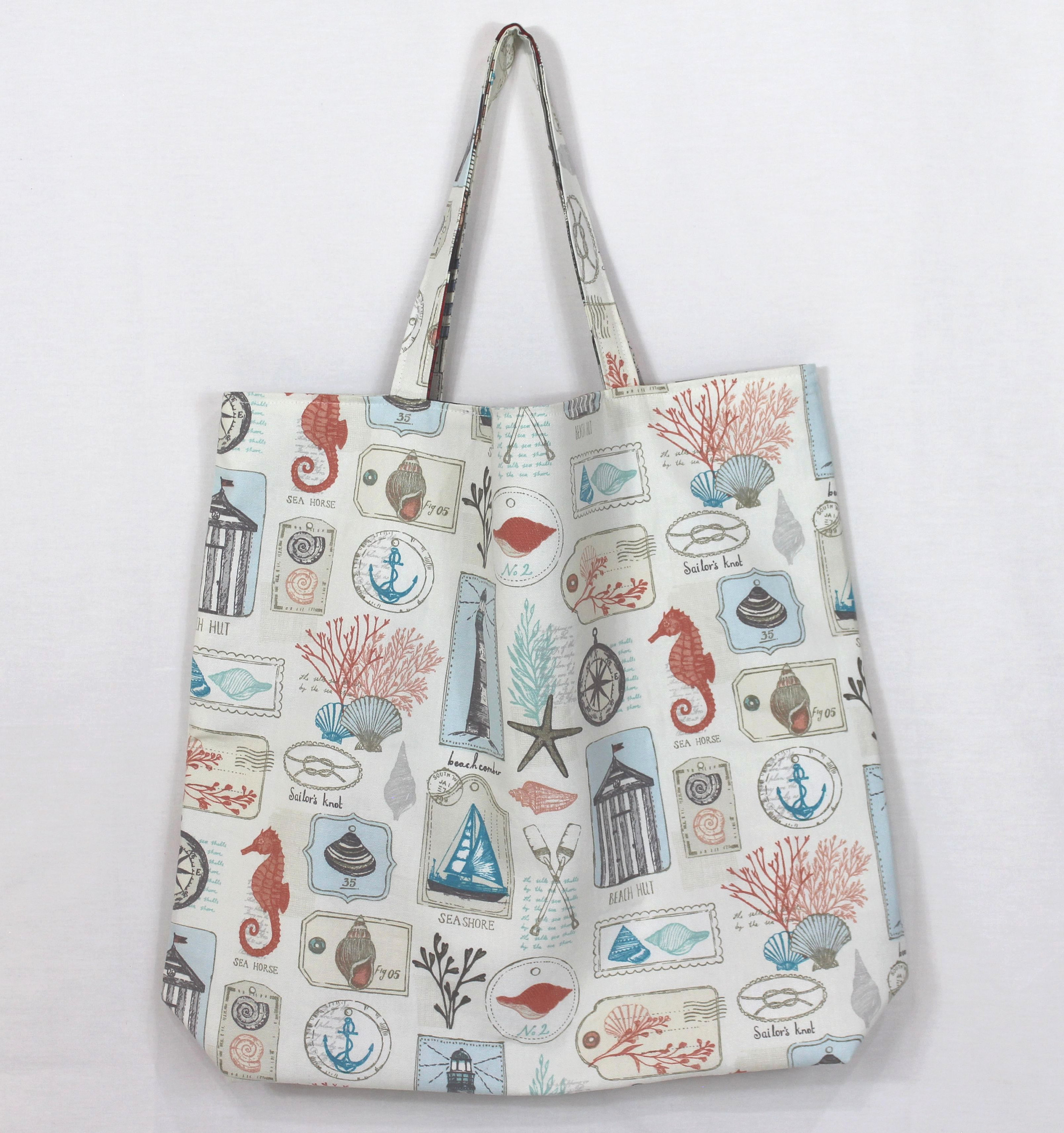 Beach Theme Reversible Tote Bag, Handmade Market Bag - Etsy