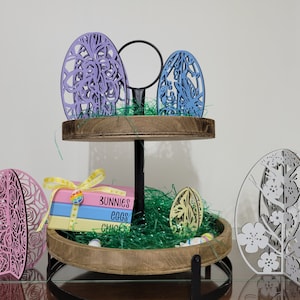 3D wooden eggs, Wooden Easter eggs, Decorative eggs, Farmhouse Easter eggs, Easter decor, Tier tray decor, Laser cut eggs, Shelf sitter eggs