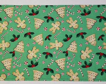 Reversible Christmas Placemats, Gingerbread Cookies, Holiday Table Decor