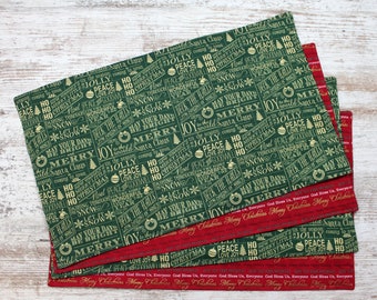 Christmas Placemats, Reversible Green and Red Table Decor, Holiday Expressions