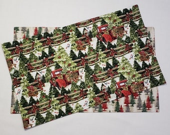 Reversible Christmas Placemats, Vintage Truck & Christmas Trees