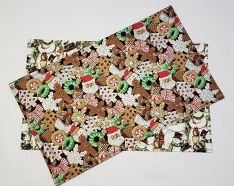 Reversible Christmas Placemat, Snowman and Cookie Print, Holiday Table Linens