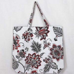 White & Red Floral Tote, Tote Bag, Handmade Tote Bag, Reversible Tote, Carry All Bag, Beach Bag, Large Tote Bag, Tote, Fabric Tote Bag, Bag