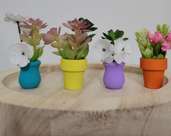 Mini Faux Potted Plant Set, Colorful Tiered Tray Decor