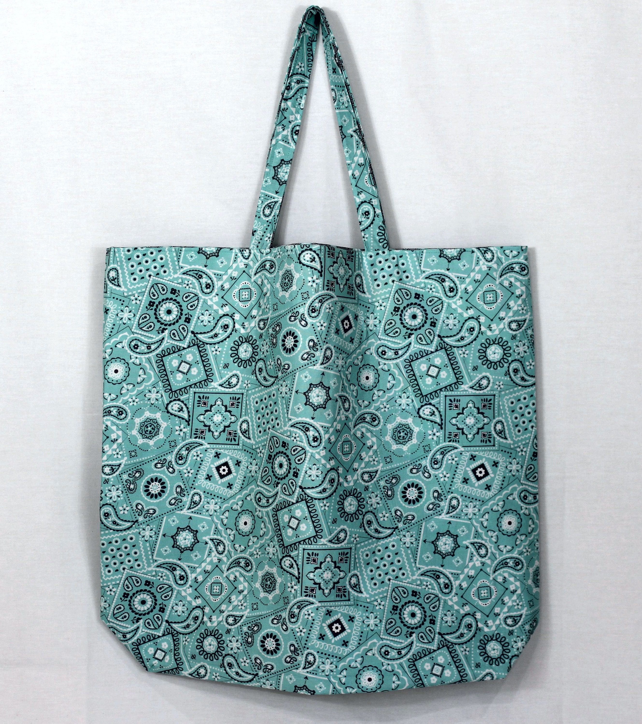 Aqua Patterned Reversible Tote Bag, Large Handmade Canvas Bag - Etsy