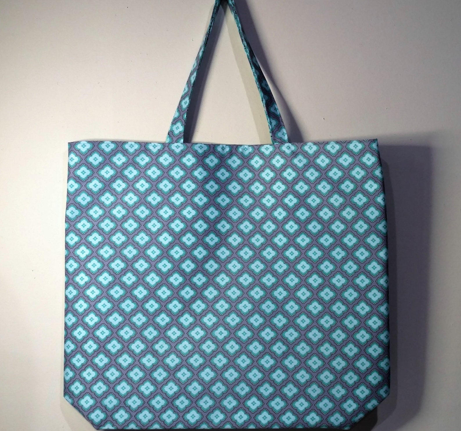 Aqua Tote Bag Reversible Tote Bag Handmade Tote Bag Lined | Etsy