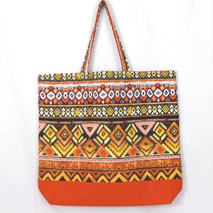 Aztec Print Tote Bag, Handmade Cotton Fabric Travel Bag