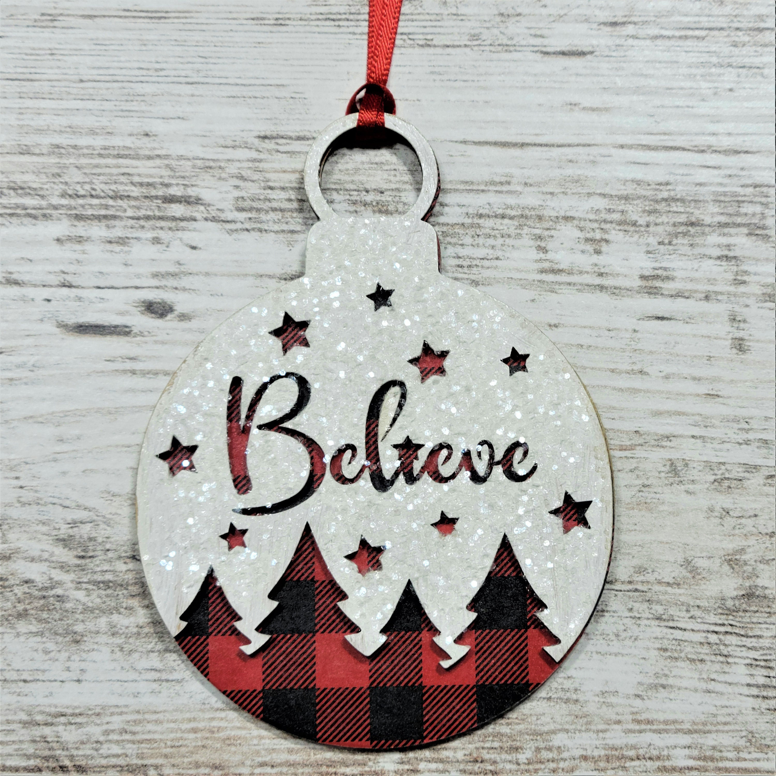 Buffalo Check Christmas Ornament, Laser Cut Christmas Ornament, 3D Christmas Ornament, Believe Christmas Ornament, Handcrafted Ornament