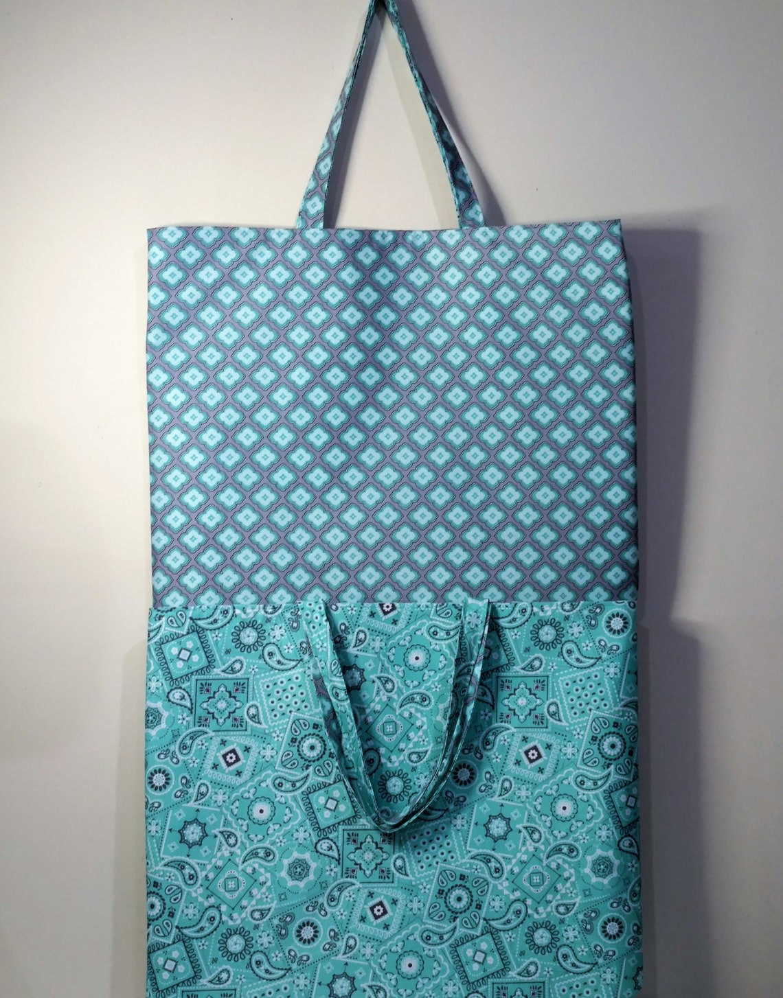 Aqua Tote Bag Reversible Tote Bag Handmade Tote Bag Lined | Etsy