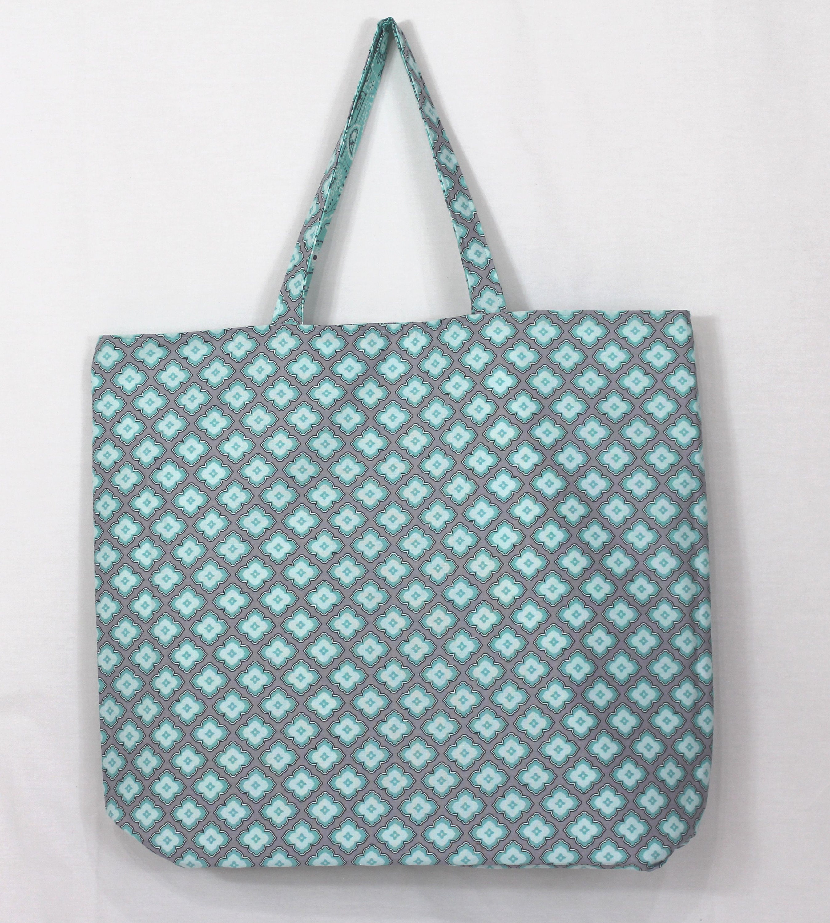 Aqua Patterned Reversible Tote Bag, Large Handmade Canvas Bag - Etsy