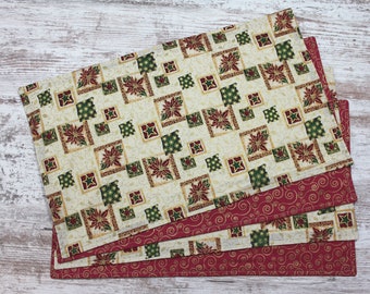 Reversible Christmas Placemats, Poinsettia Holiday Decor