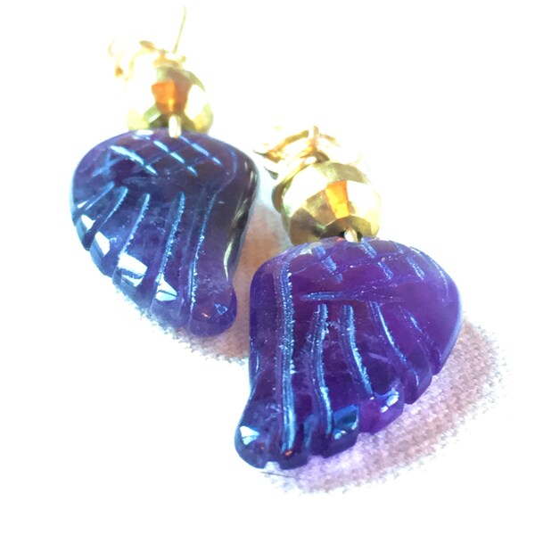 Amethyst Angel Wing Earrings, guardian angel dragon wing small earrings boho earrings valentines gift purple earrings teen gift