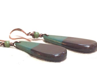 Succor Creek Jasper Earrings: Copper Dangle, Olive Green & Brown Stone