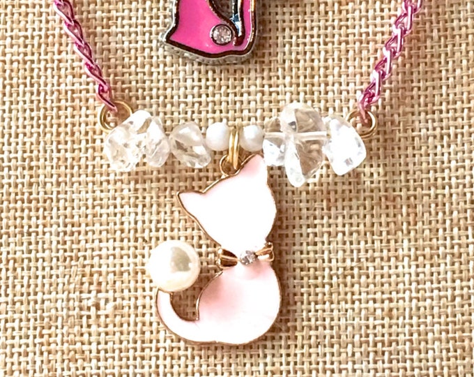 Pink Cat Necklace Little Girl Necklace Girls Bar Necklace Etsy