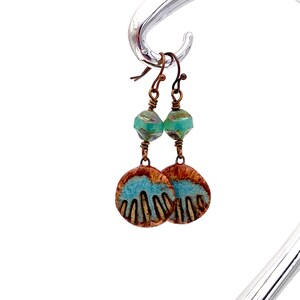 Ceramic Shell Earrings, blue brown ocean lover beach gift dangles chandelier earrings handmade Czech glass lamp work beads sea rustic boho image 10