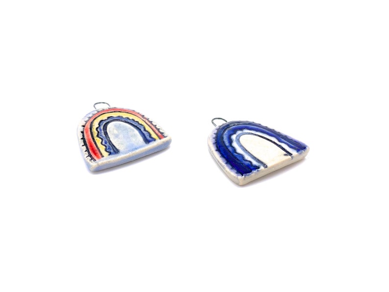 Handmade Ceramic Rainbow Pendant: Boho Necklace Charm Supply image 4