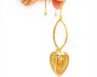 Adjustable Gold Plated Cross and Heart Charm Necklace, Handmade Christian Jewelry