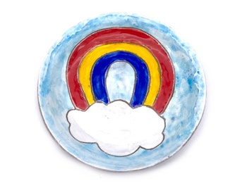 Handmade Rainbow Cloud Dish: Ceramic Trinket Ring Tray