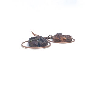 Copper and Porcelain Dragonfly Earrings, ceramic raku dangles hoop earrings drop hoops iridescent earthy hippie boho chic style image 5